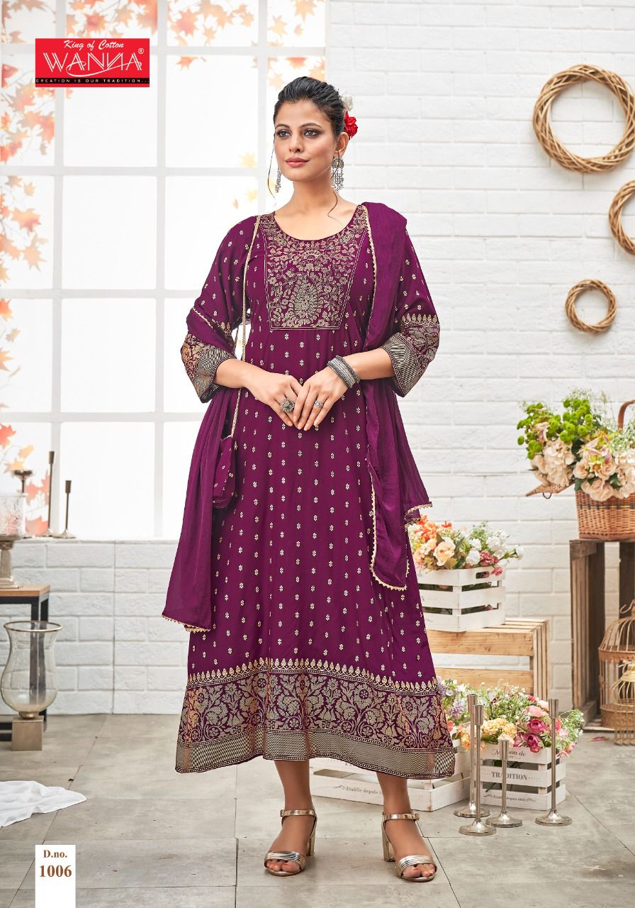 Wanna Paheli Rayon Designer Ethnic Wear Long Kurti With Dupatta Collection